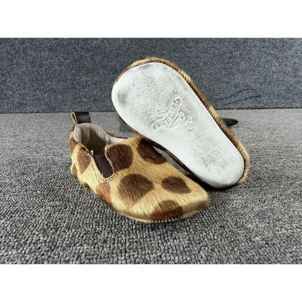 Freebird Crib Shoes Girls 3 Brown Baby Kicks Animal Hair Leather Lined Slippers
